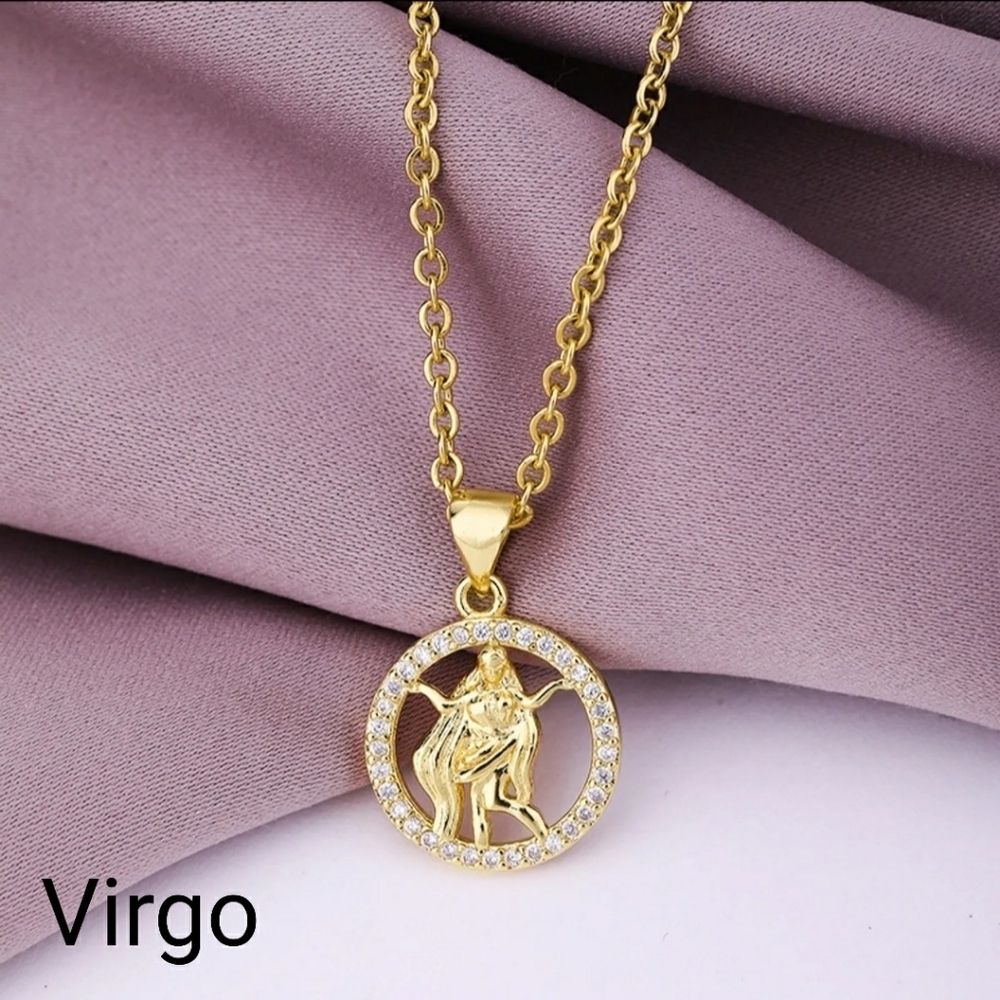 Virgo Zodiac Necklace Inlaid Zircon Gold Plated Stainless Steel - Picture 12 of 14